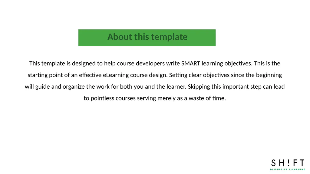 LEARNING OBJECTIVES: TEMPLATE About this template - slide 2 of 14