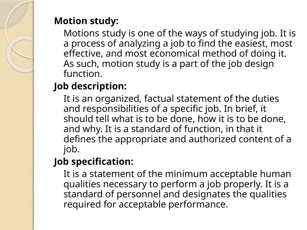 JOB SPECIFICATIONS, JOB EVALUATION, JOB - slide 3 of 14