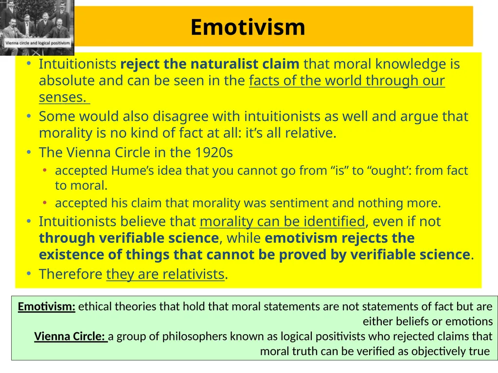 Emotivism Intuitionists reject the naturalist - slide 1 of 18
