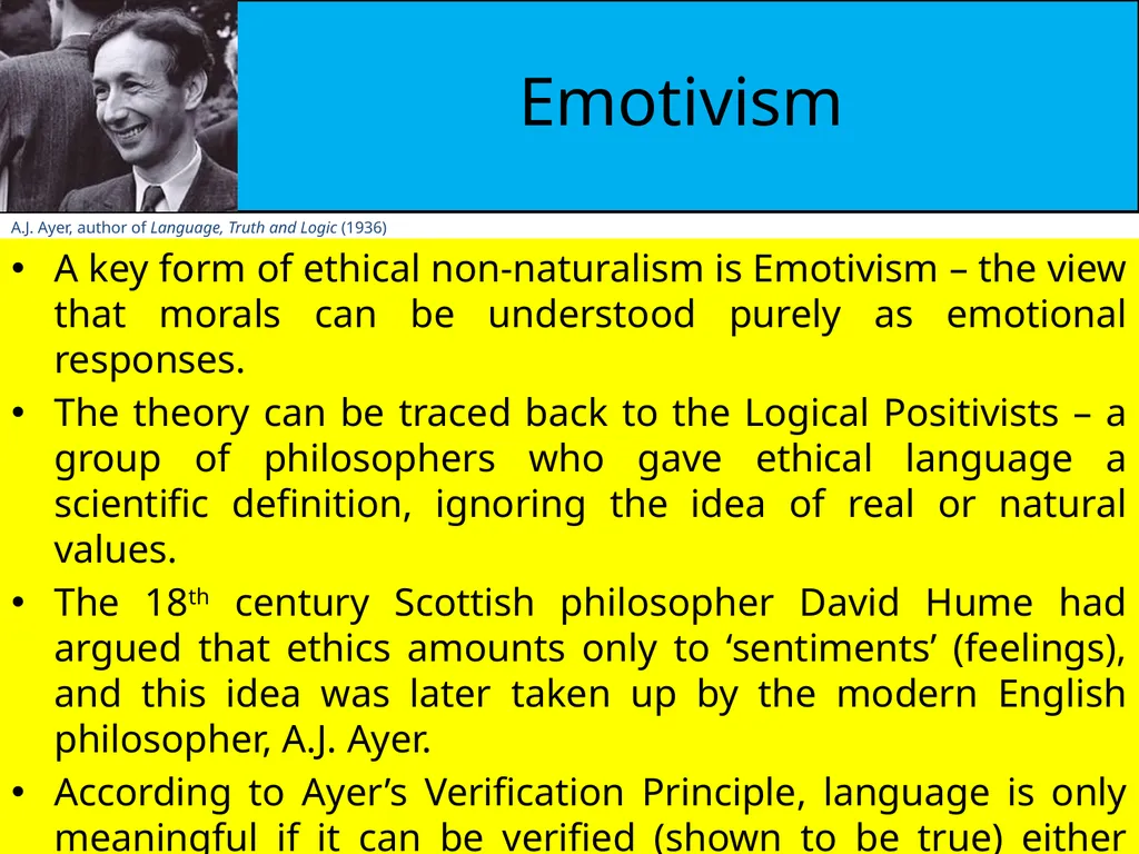 Emotivism Intuitionists reject the naturalist - slide 12 of 18