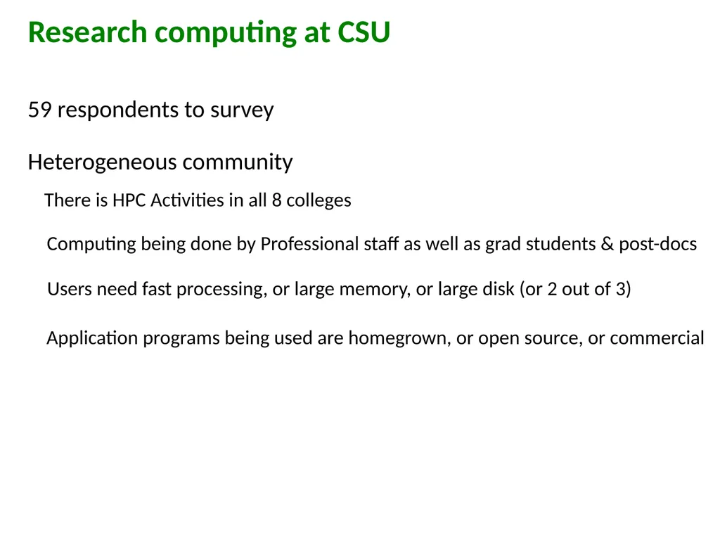 Heterogeneous community Research computing at CSU - slide 1 of 12
