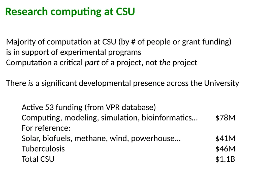 Heterogeneous community Research computing at CSU - slide 2 of 12