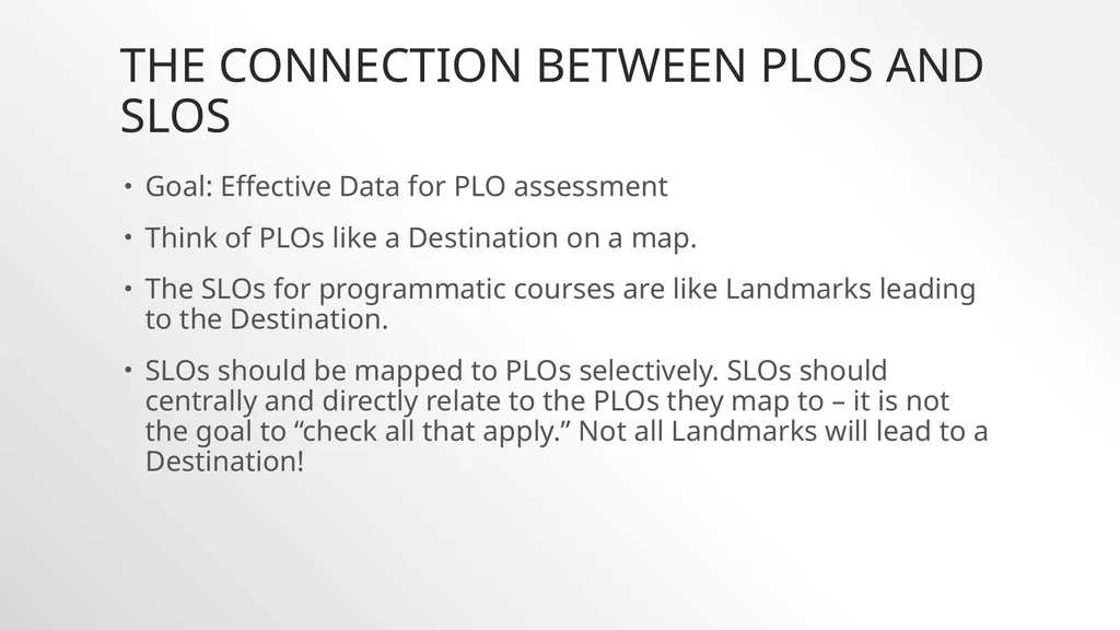 Mapping SLOs to PLOs The connection between plos - slide 2 of 13
