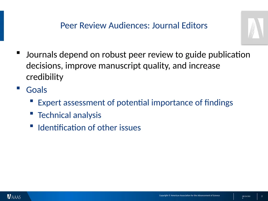 Peer Review and Recognition: Audiences and Goals - slide 2 of 5