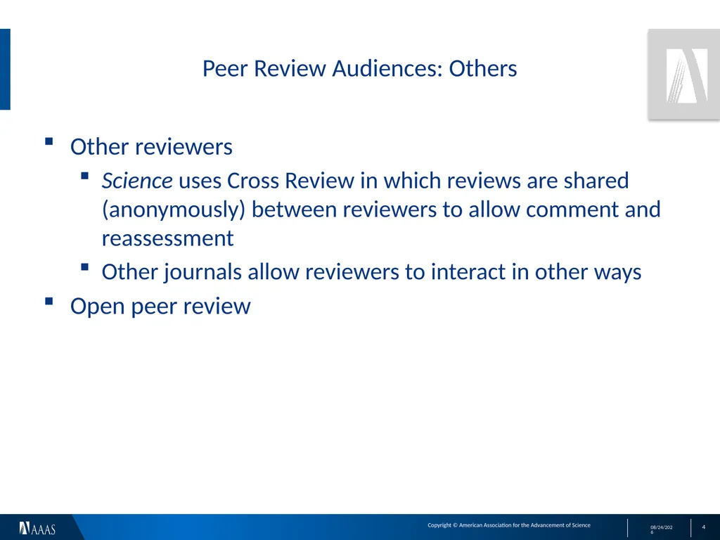 Peer Review and Recognition: Audiences and Goals - slide 4 of 5