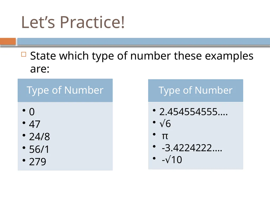 Classifying Numbers 8th grade Math – Numeration - slide 10 of 17