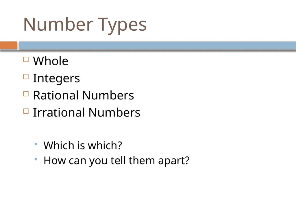 Classifying Numbers 8th grade Math – Numeration - slide 2 of 17