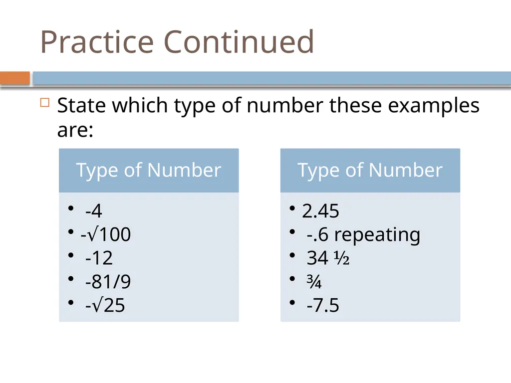 Classifying Numbers 8th grade Math – Numeration - slide 11 of 17