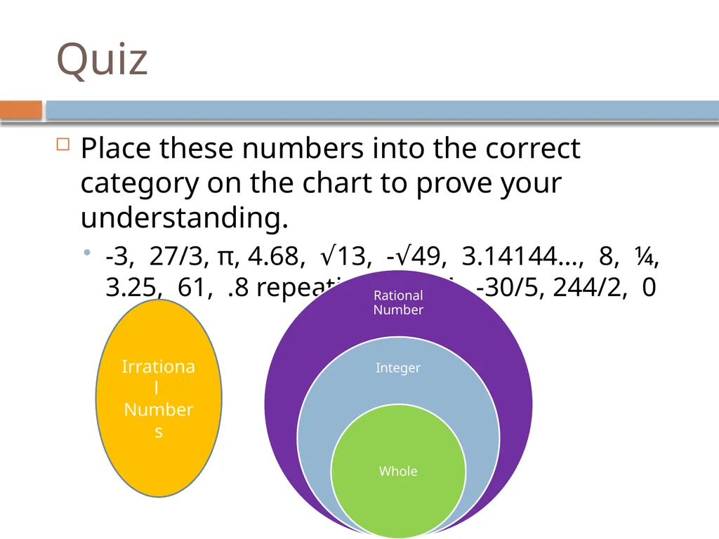 Classifying Numbers 8th grade Math – Numeration - slide 13 of 17