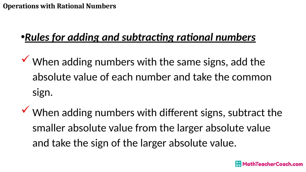 Operations with Rational Numbers Unit 1 Lesson 2 - slide 5 of 34