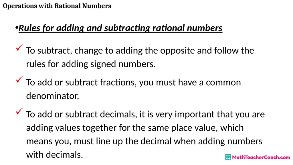 Operations with Rational Numbers Unit 1 Lesson 2 - slide 6 of 34