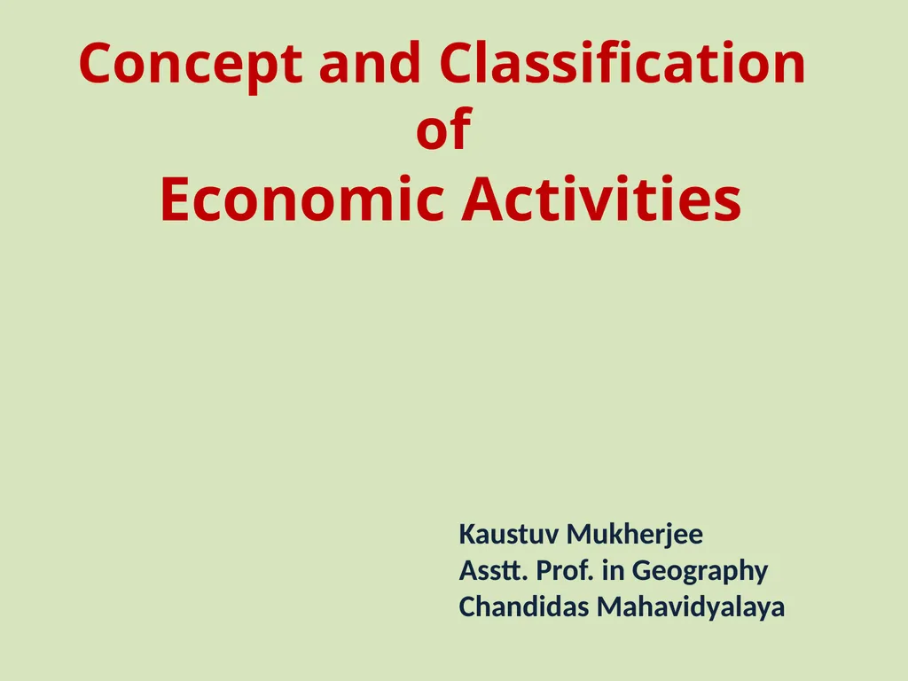 Concept and Classification of Economic Activities - slide 1 of 12