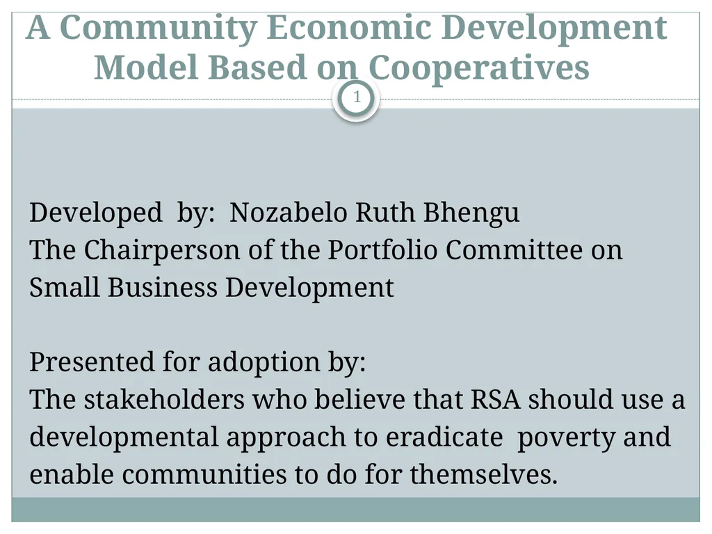 A Community Economic Development Model Based on - slide 1 of 33