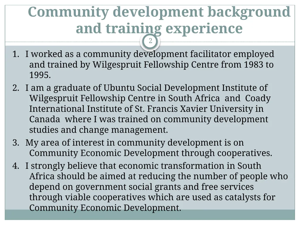 A Community Economic Development Model Based on - slide 2 of 33