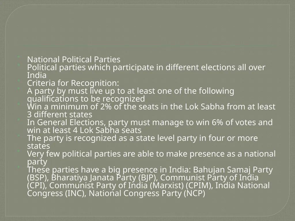 POLITICAL PARTY SYSTEM IN INDIA Dr. Pranami Laskar - slide 3 of 12