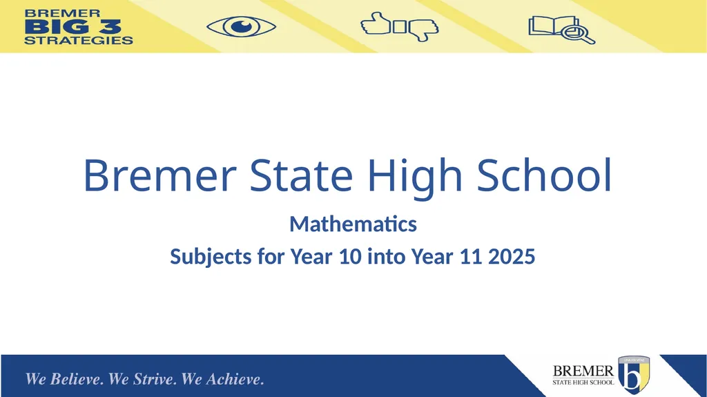 Bremer State High School Mathematics Subjects for - slide 1 of 13