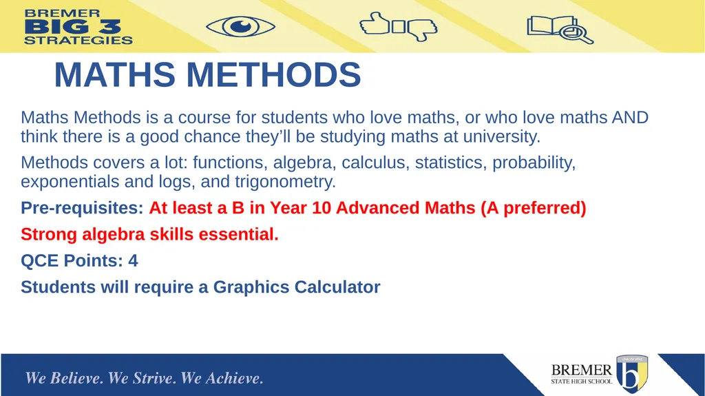 Bremer State High School Mathematics Subjects for - slide 7 of 13