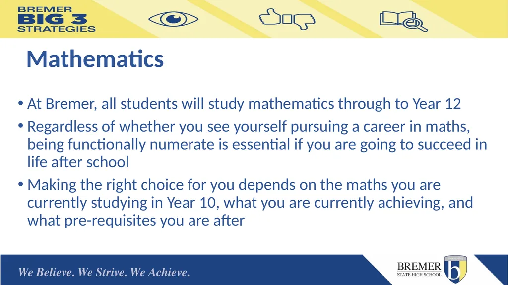 Bremer State High School Mathematics Subjects for - slide 2 of 13