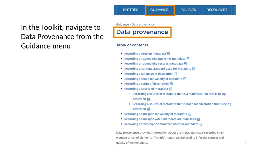 Data Provenance Module 9 1 Navigate the Data - slide 3 of 22