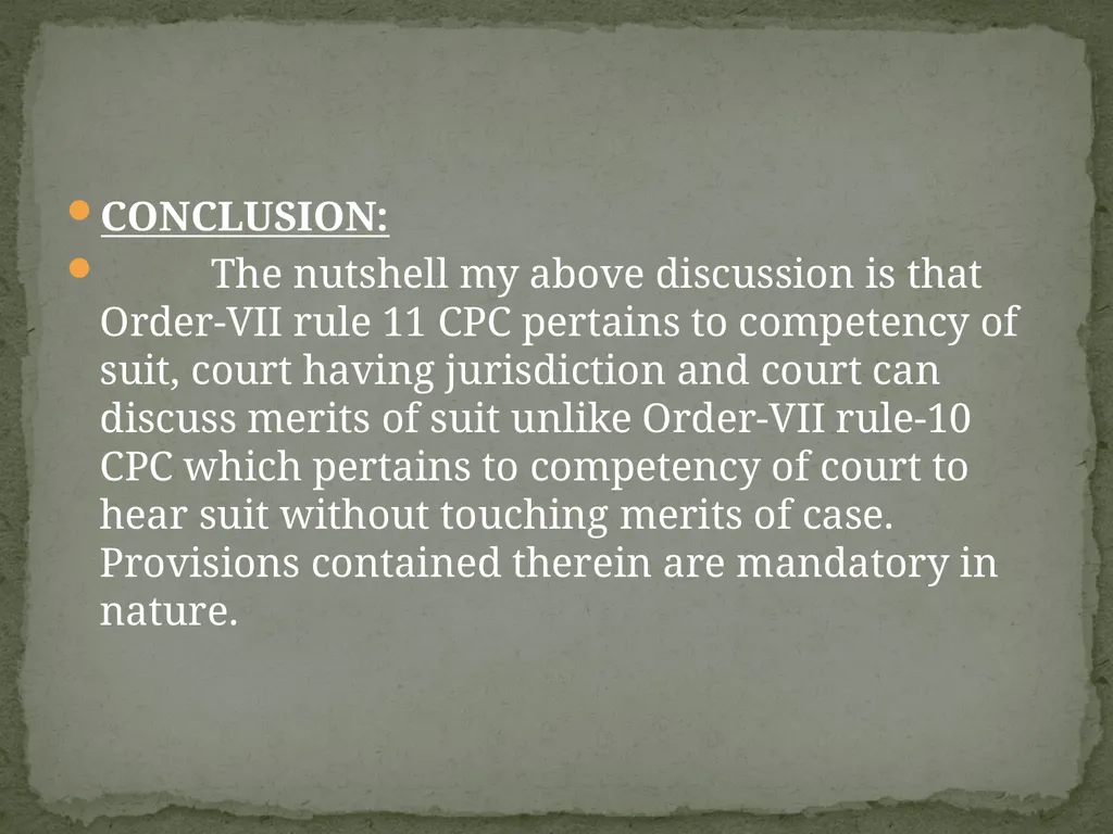 DIFFERENEC BETWEEN LEGAL BAR UNDER ORDER-VII RULE - slide 25 of 26