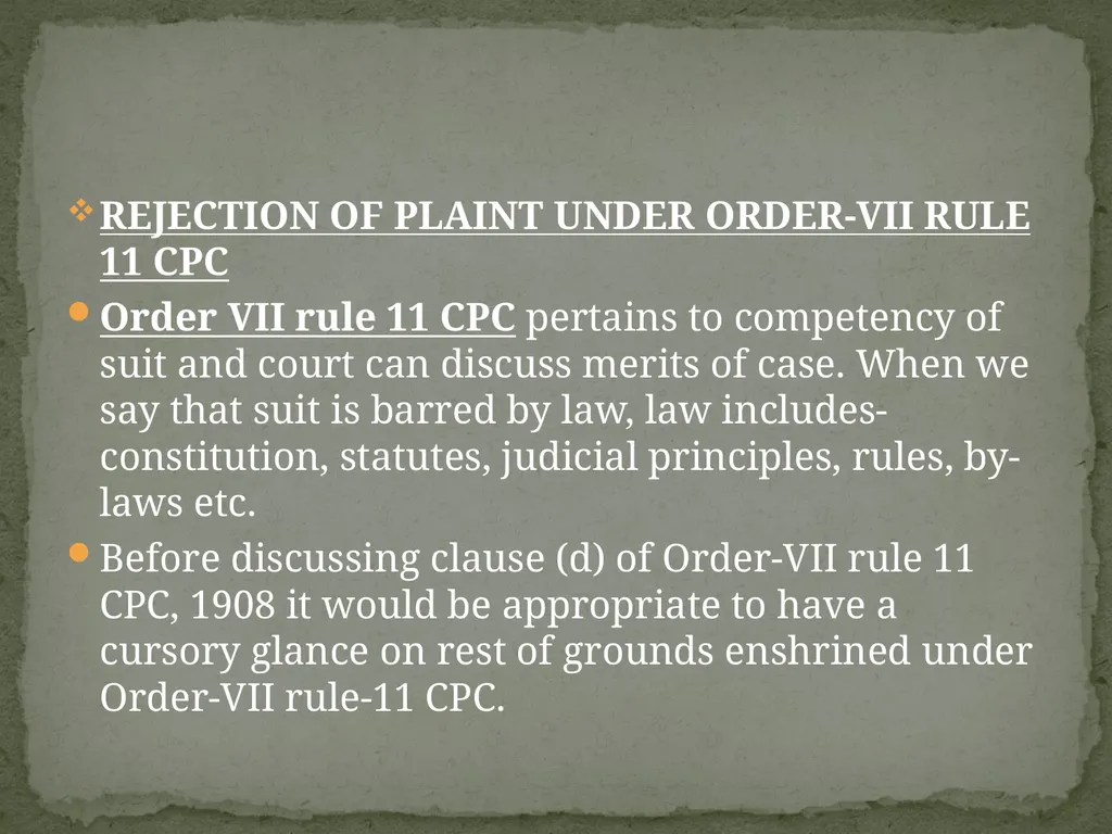 DIFFERENEC BETWEEN LEGAL BAR UNDER ORDER-VII RULE - slide 3 of 26
