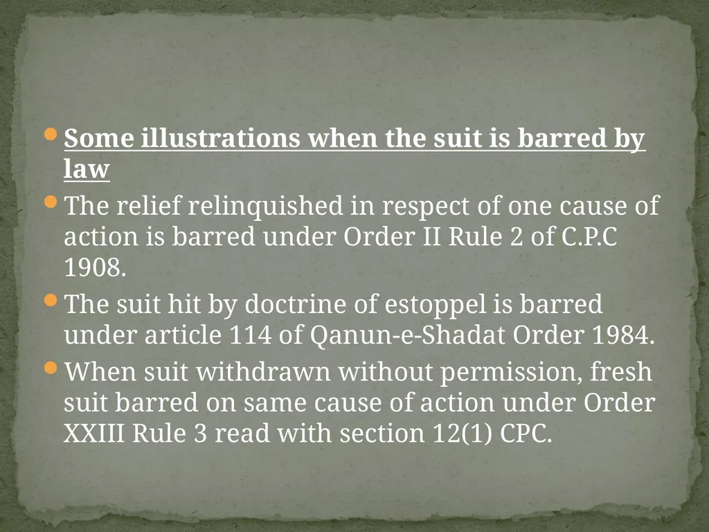 DIFFERENEC BETWEEN LEGAL BAR UNDER ORDER-VII RULE - slide 11 of 26