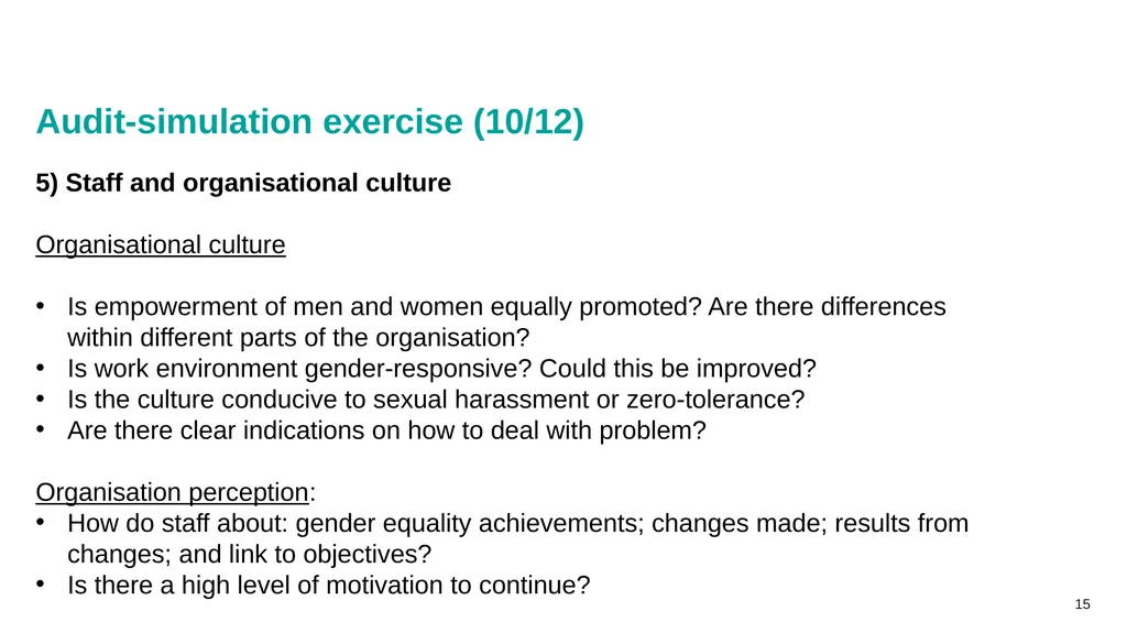 Gender auditing: creating a gender-sensitive - slide 15 of 18