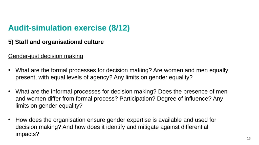 Gender auditing: creating a gender-sensitive - slide 13 of 18