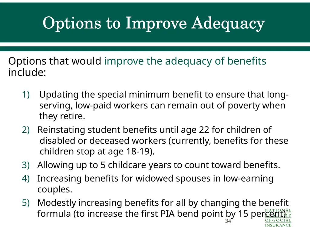 Social Security Benefits, Finances, and Policy - slide 34 of 44