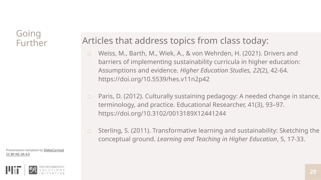 Teaching with Sustainability A course offered - slide 29 of 32