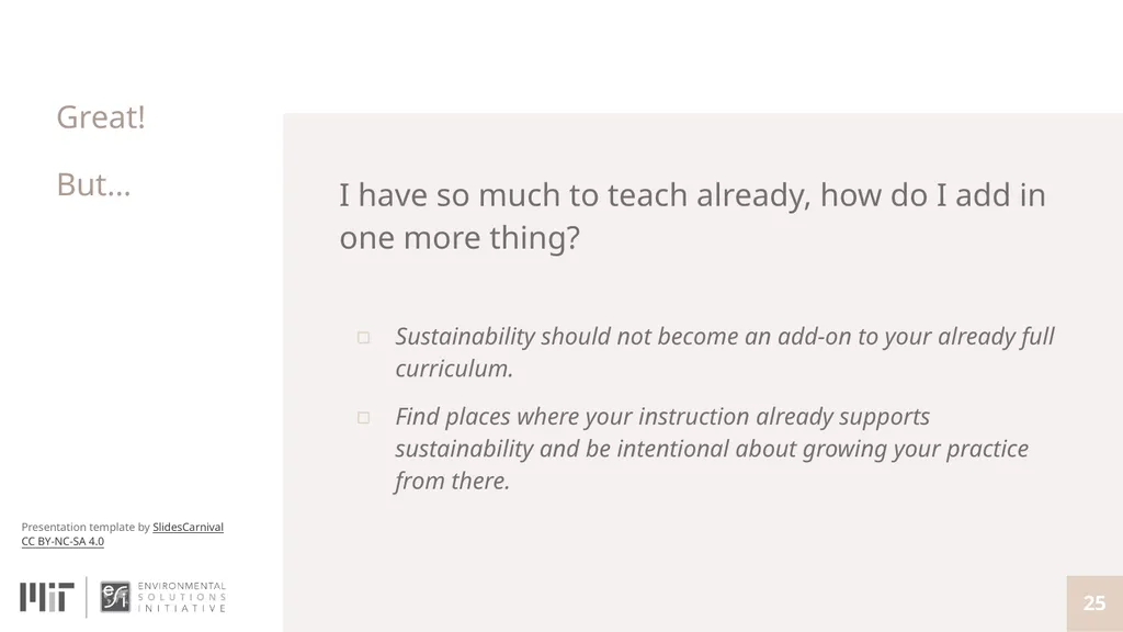 Teaching with Sustainability A course offered - slide 25 of 32
