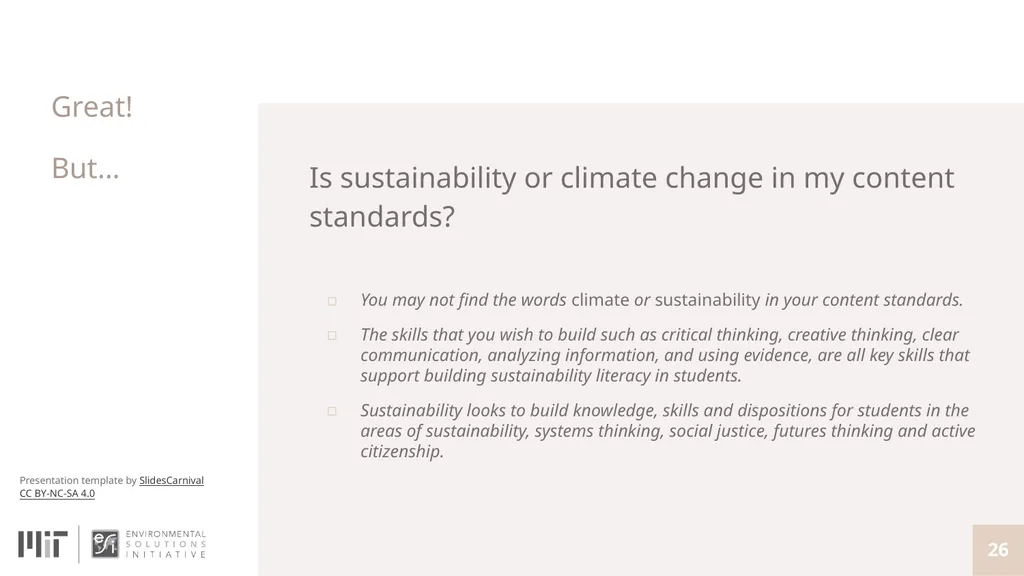 Teaching with Sustainability A course offered - slide 26 of 32