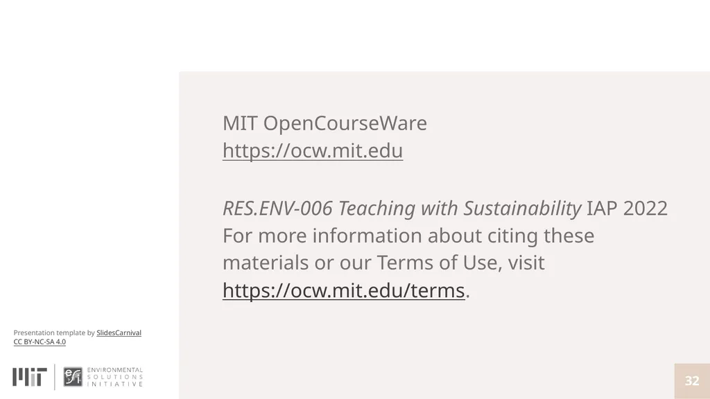 Teaching with Sustainability A course offered - slide 32 of 32