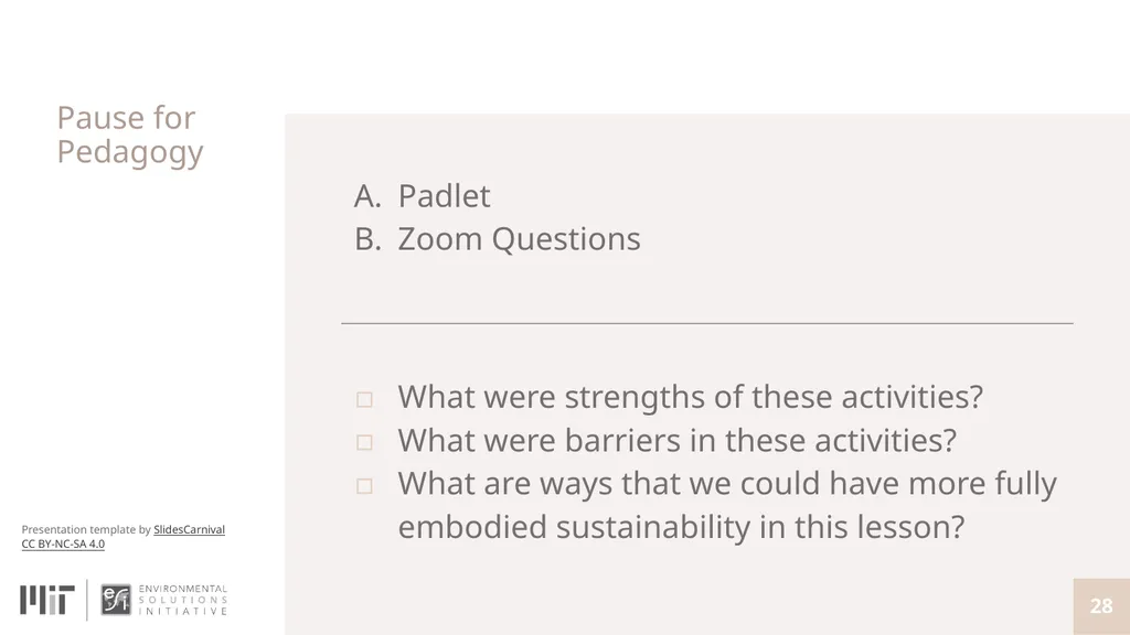 Teaching with Sustainability A course offered - slide 28 of 32