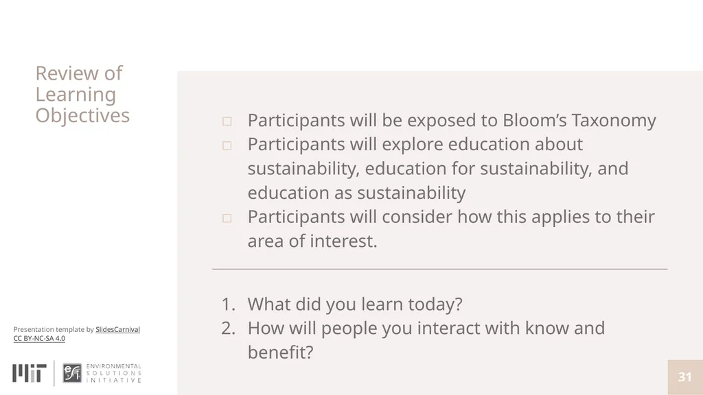 Teaching with Sustainability A course offered - slide 31 of 32