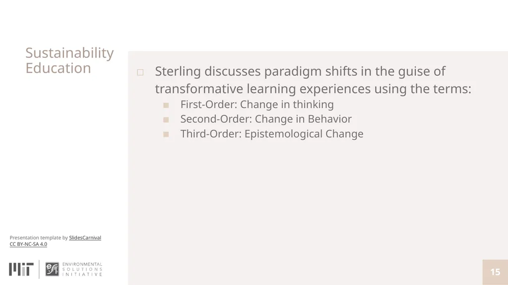 Teaching with Sustainability A course offered - slide 15 of 32