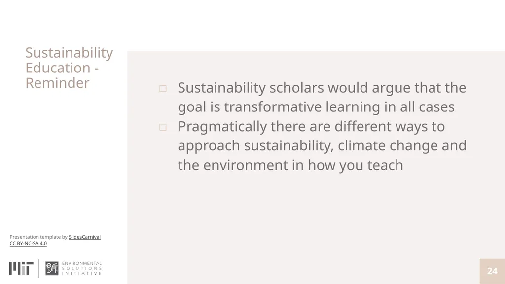 Teaching with Sustainability A course offered - slide 24 of 32