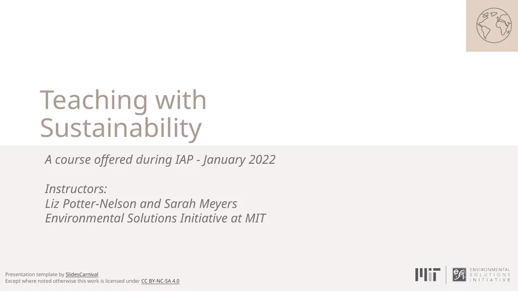 Teaching with Sustainability A course offered - slide 1 of 32