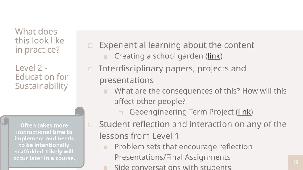 Teaching with Sustainability A course offered - slide 19 of 32