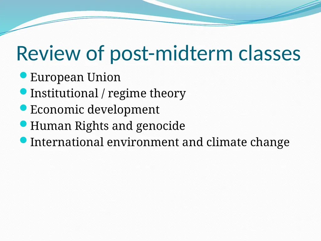 Overview Final exam – questions? Complete climate - slide 30 of 30