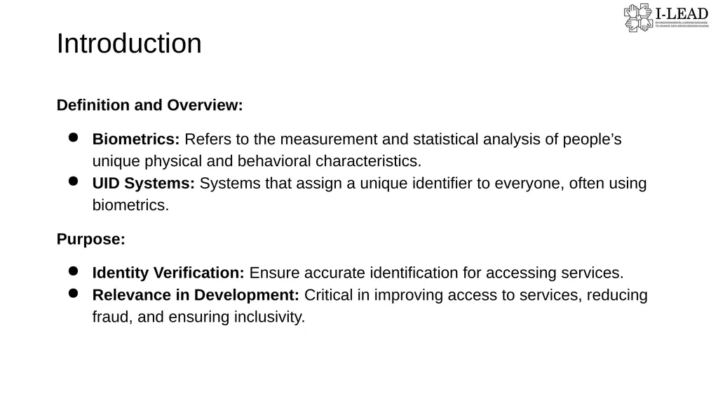 Biometrics & UID // Add facilitator name // - slide 2 of 13