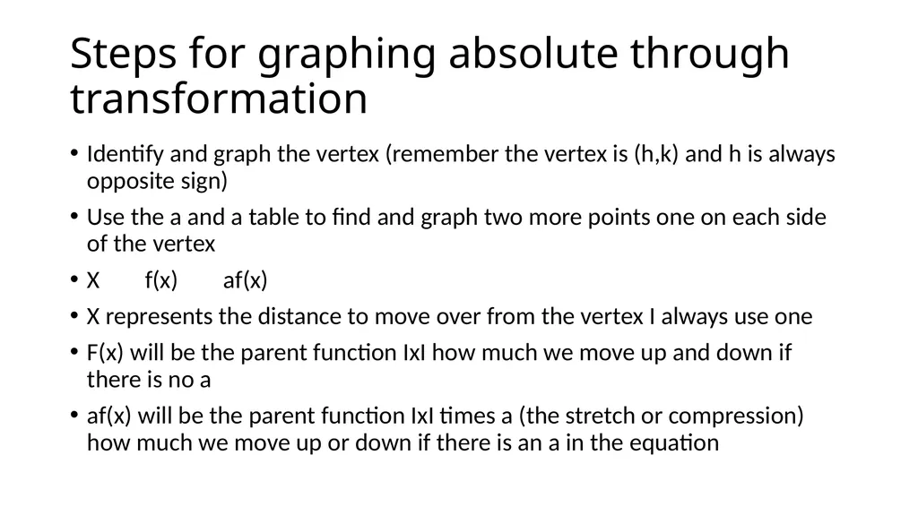 Lesson 2.1 Graphing Absolute Value Functions - slide 6 of 14