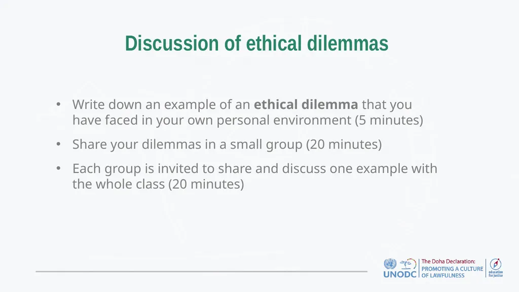 Education for Justice (E4J) Integrity and Ethics - slide 10 of 11