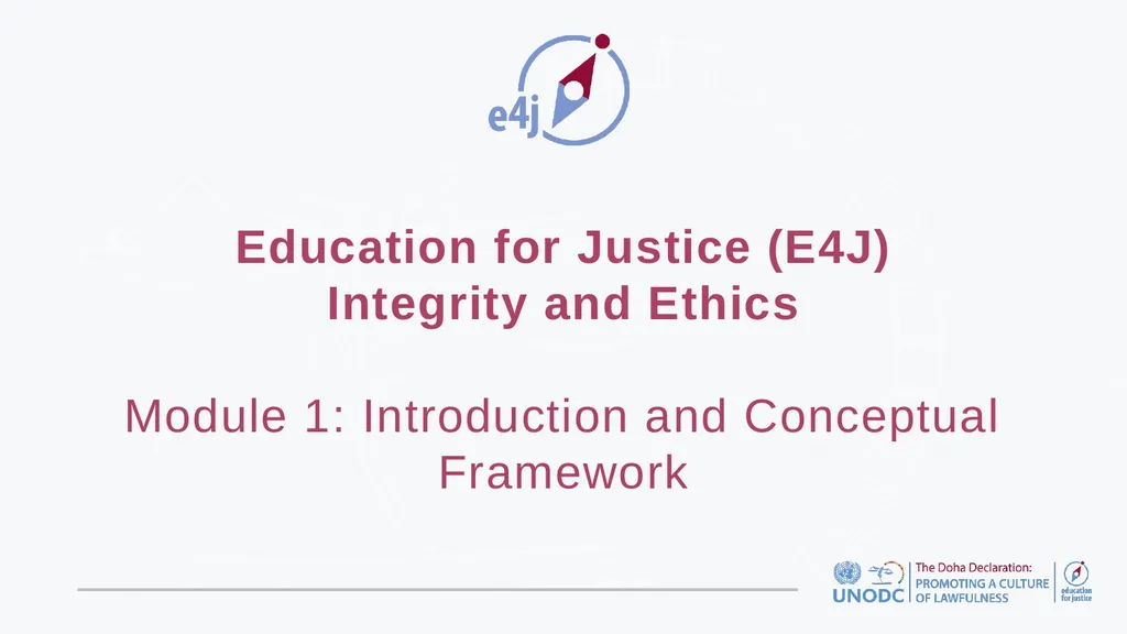 Education for Justice (E4J) Integrity and Ethics - slide 1 of 11