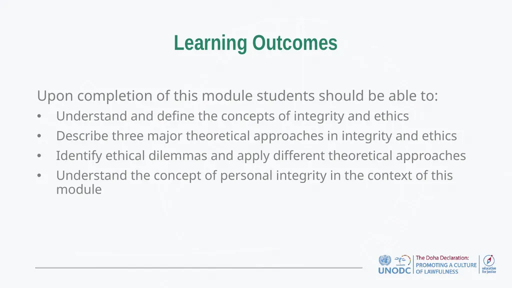 Education for Justice (E4J) Integrity and Ethics - slide 3 of 11