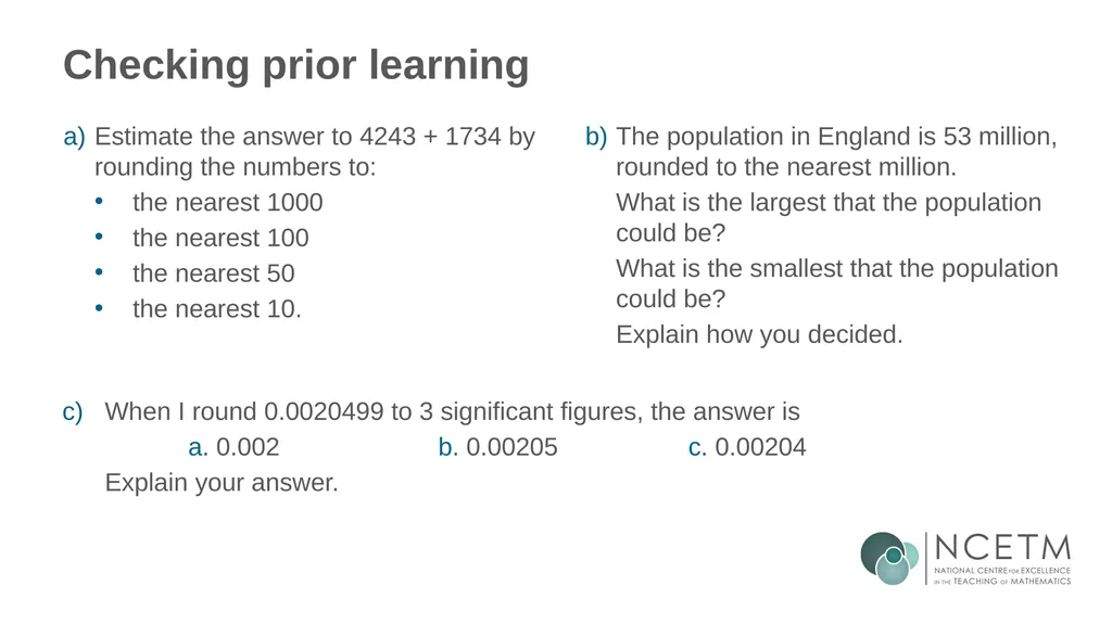 Estimating numerical calculations (from 1.1 Place - slide 10 of 35