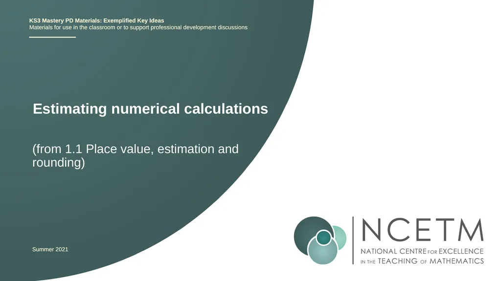 Estimating numerical calculations (from 1.1 Place - slide 1 of 35