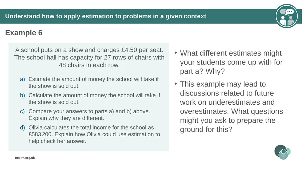 Estimating numerical calculations (from 1.1 Place - slide 25 of 35