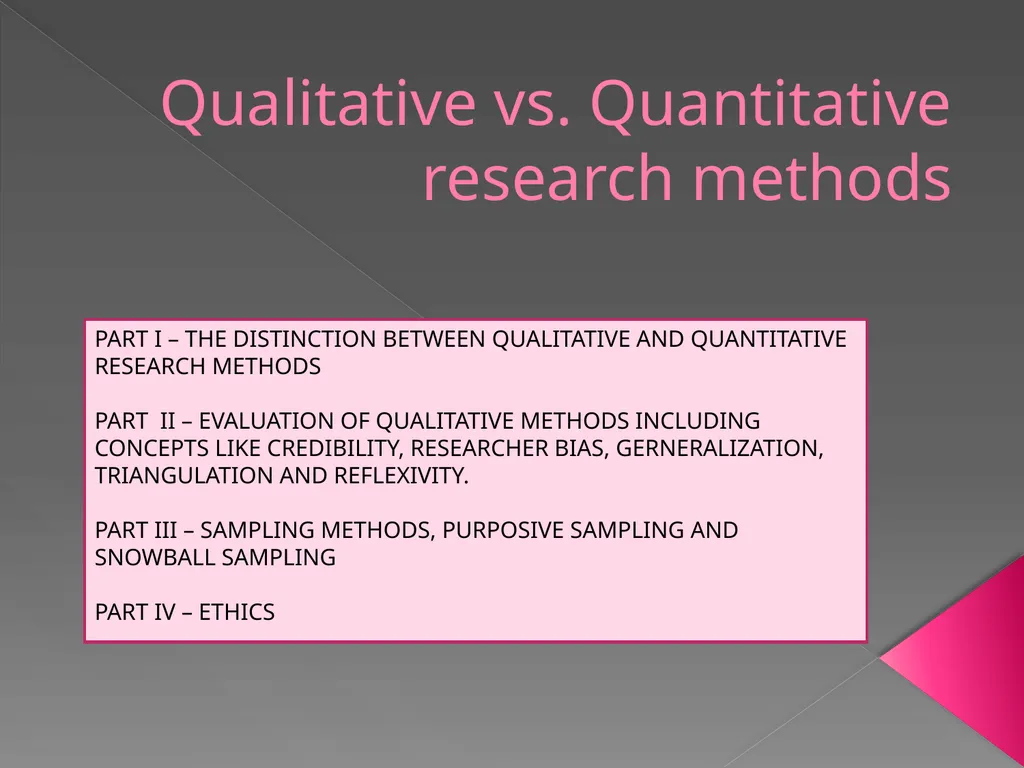 Qualitative vs. Quantitative research methods PART - slide 1 of 30