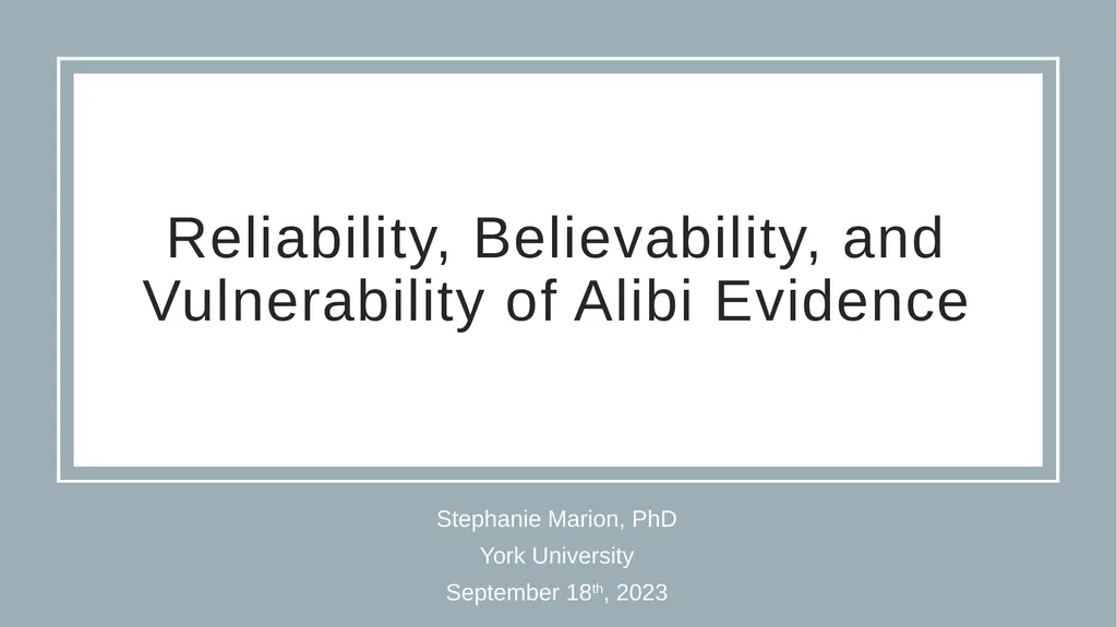 Stephanie Marion, PhD York University September - slide 1 of 31